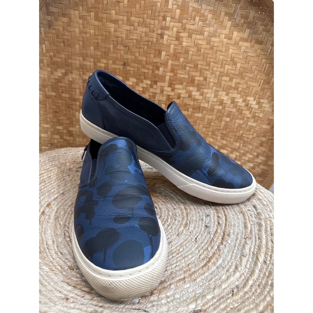 Coach Mens G1648 Blue Camo Pebbled Leather Slip On Sneakers Size 12 US / 46 Eu